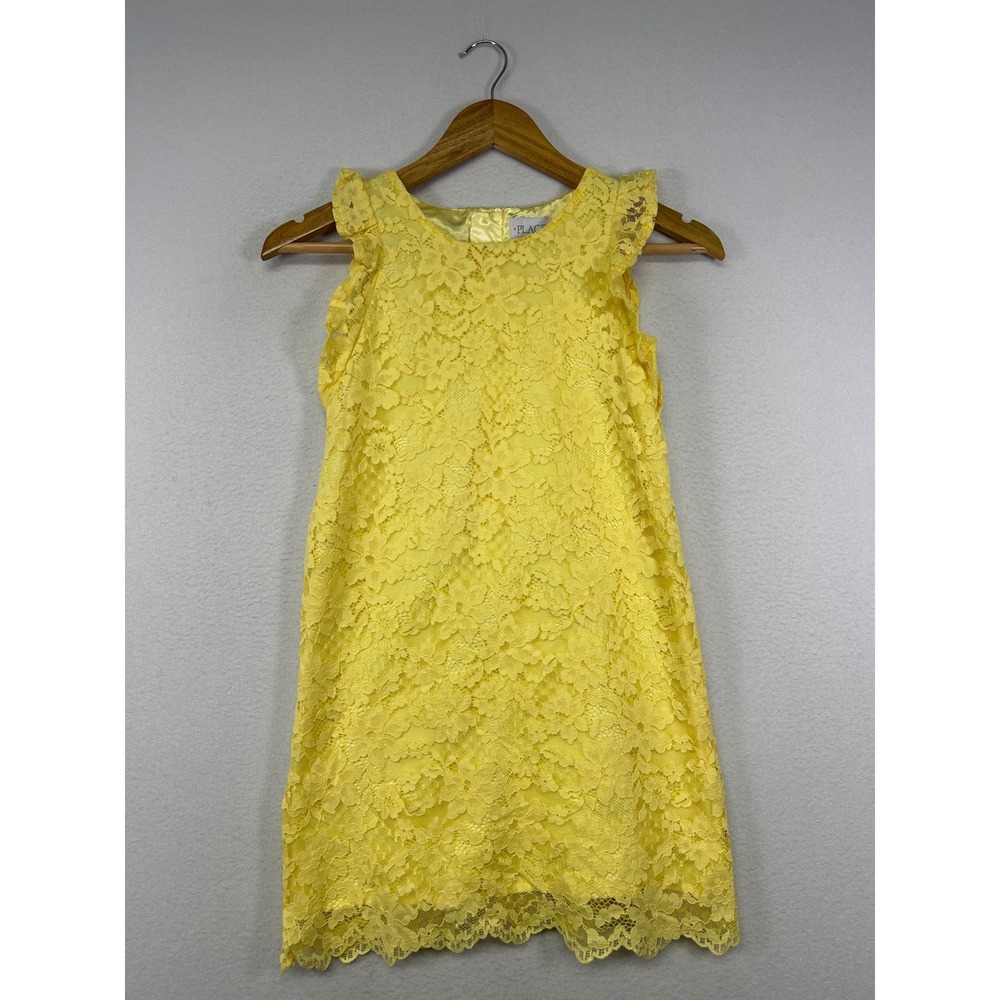 Easter Spring The Childrens Place Girls 7/8 Yellow Floral Lace Ruffle Dress